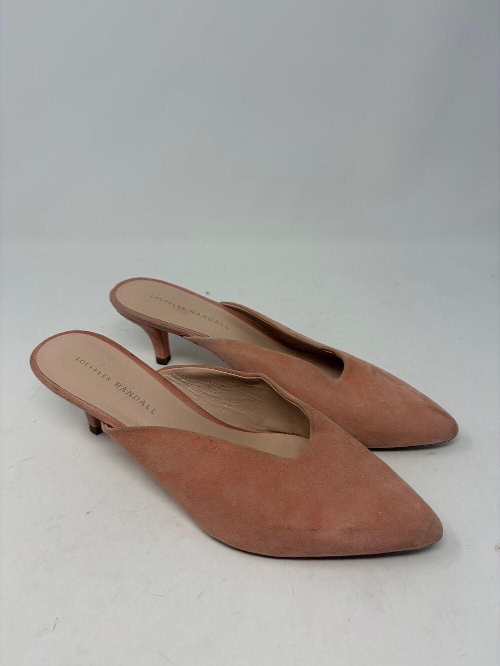 Loeffler Randall women's Juno mules 8.5 pink suede pointed toe heels kitten